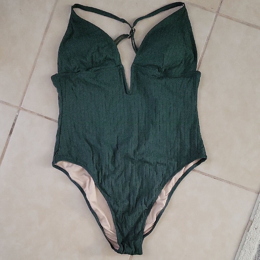Green Ribbed One-Piece Swimsuit